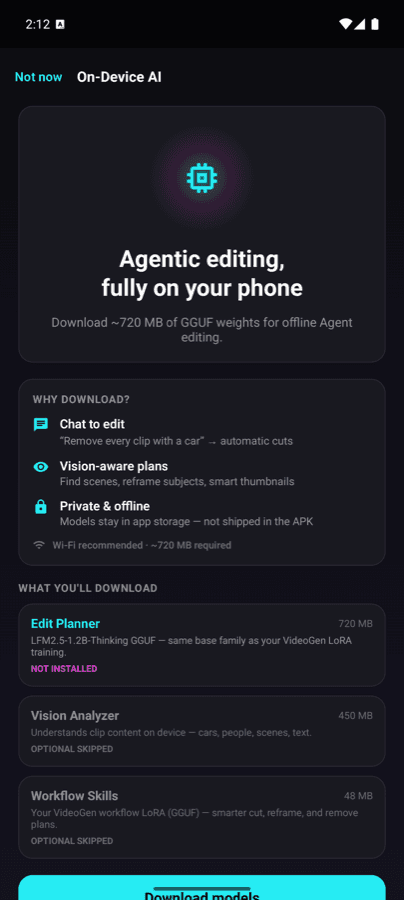 HakoCut Android on-device AI download screen